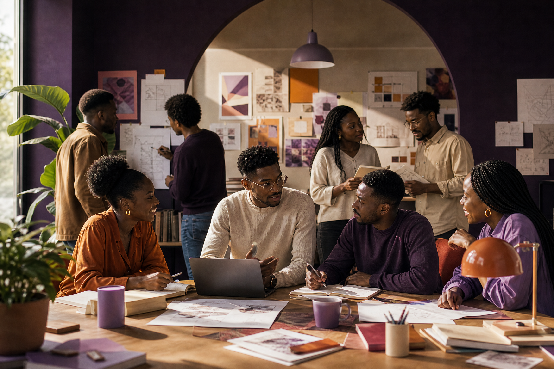 African learners sharing a collaborative learning space